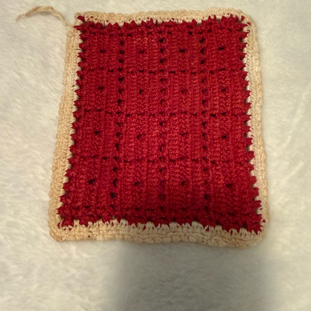 Handmade Red and Cream Crochet Potholder